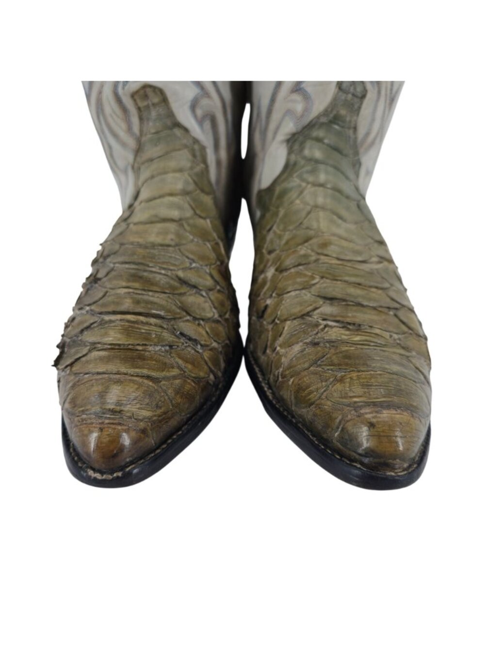 Vintage Larry Mahan Mens 11.5D Giant Python Distressed Snakeskin Cowboy Boots - Picture 5 of 16